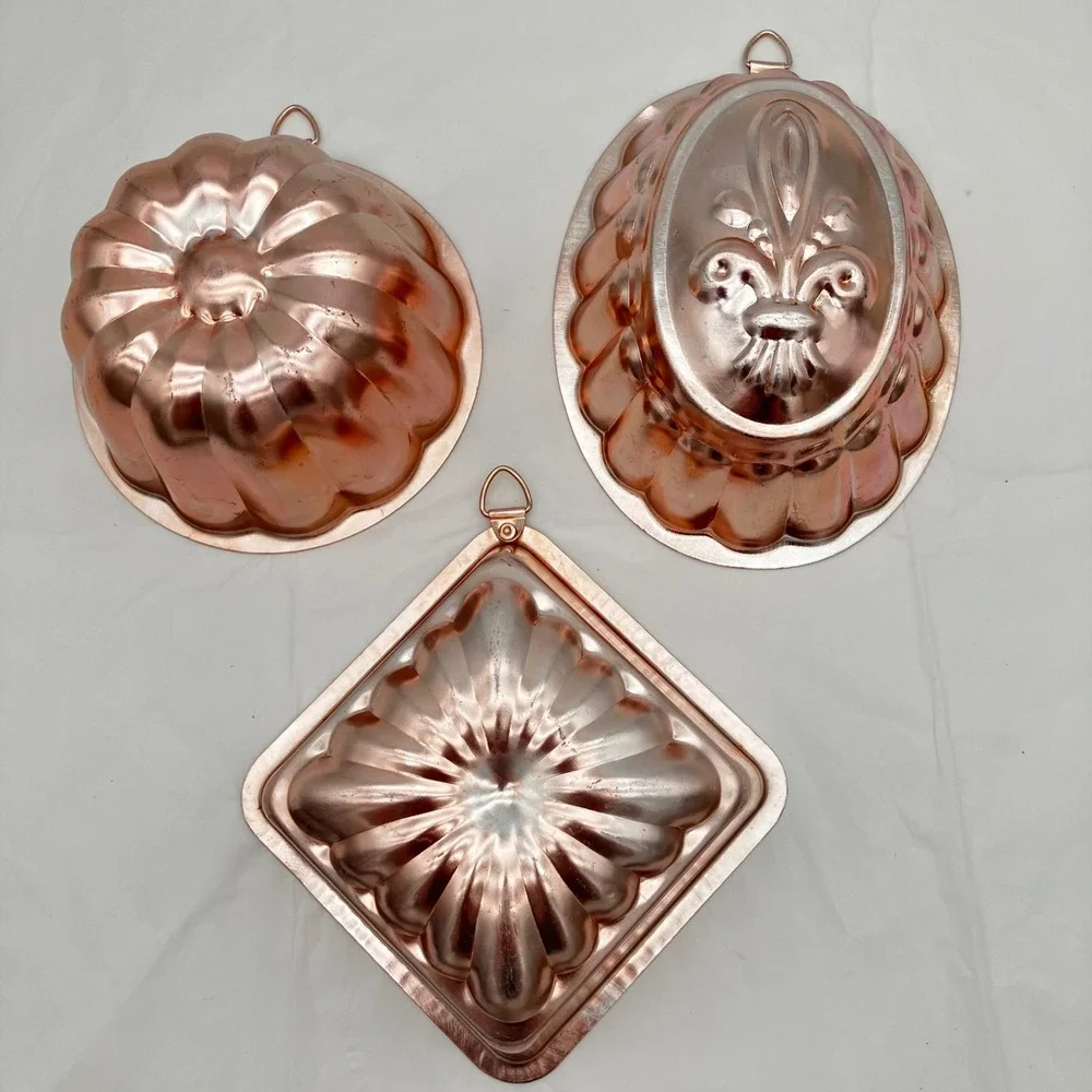 Vintage Copper Jello Molds Set of 3 Fleur-de-lis Decorative Wall Hanging Decor